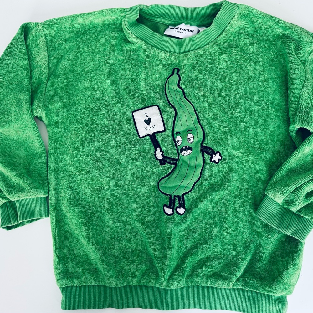 Mini Rodini Green Terry Sweatshirt with Pickle